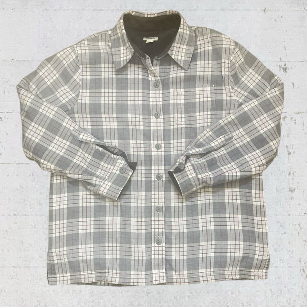 L.L. Bean Fleece Lined Gray Plaid Flannel Shirt Jacket Shacket Size S Petite